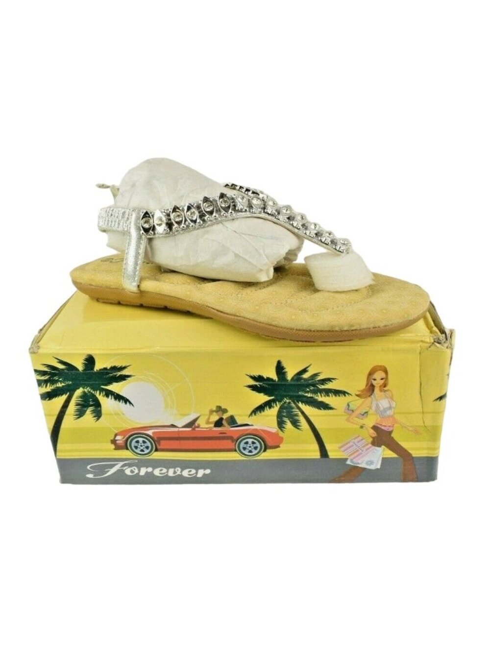 Forever Womens Size 6.5 Calista Silver Cushioned New Casual Sandals - Picture 2 of 7